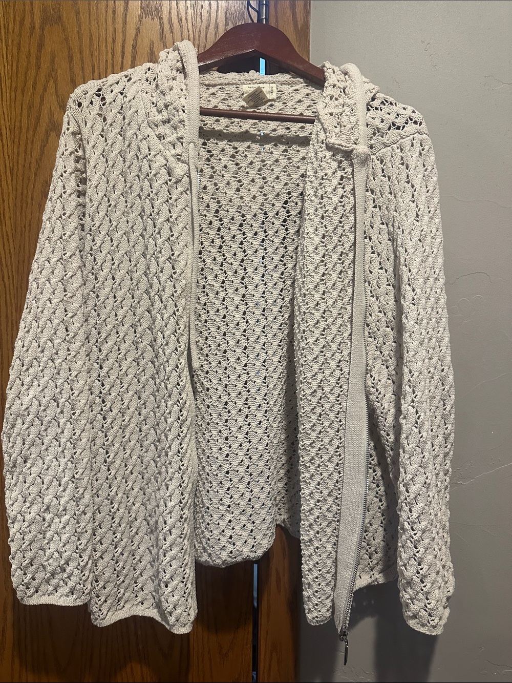 Light Cream Open-Knit Hooded Cardigan Sweater